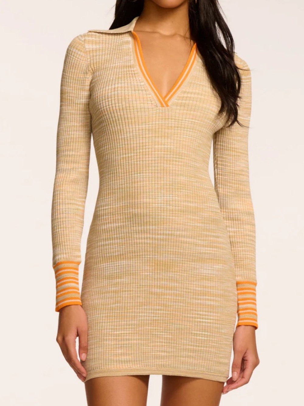 Ramy Brook Knit Long Sleeve Striped Rib Mini Dress